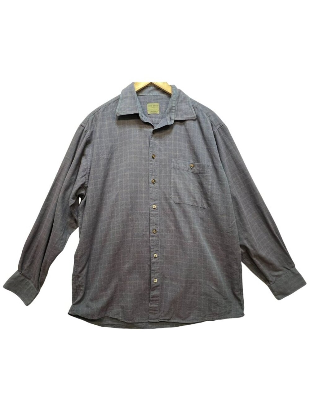Scott Barber Men's Cotton Button Up Shirt Size L Gray Blue Windowpane